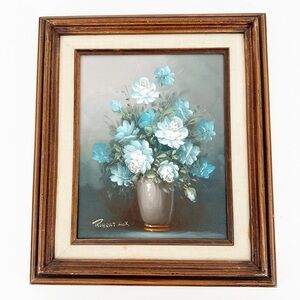 Vintage Robert Cox Signed Oil Painting Blue Flowers Framed